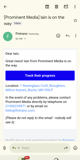 Screenshot of email confirming worker is on their way